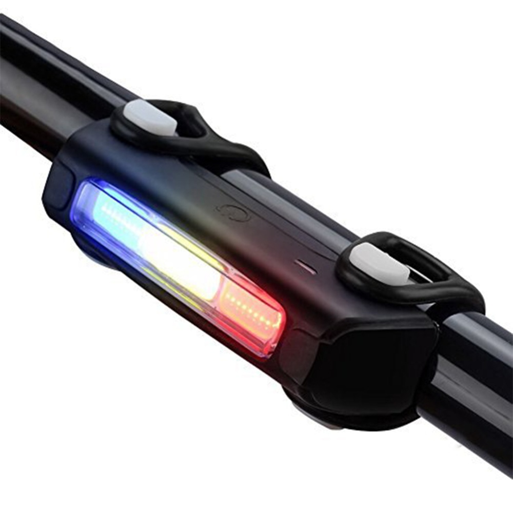 USB Chargeable LED Bicycle Tail Lamp with Res Blue White Light Warning for Bike Mountain black - Image 3