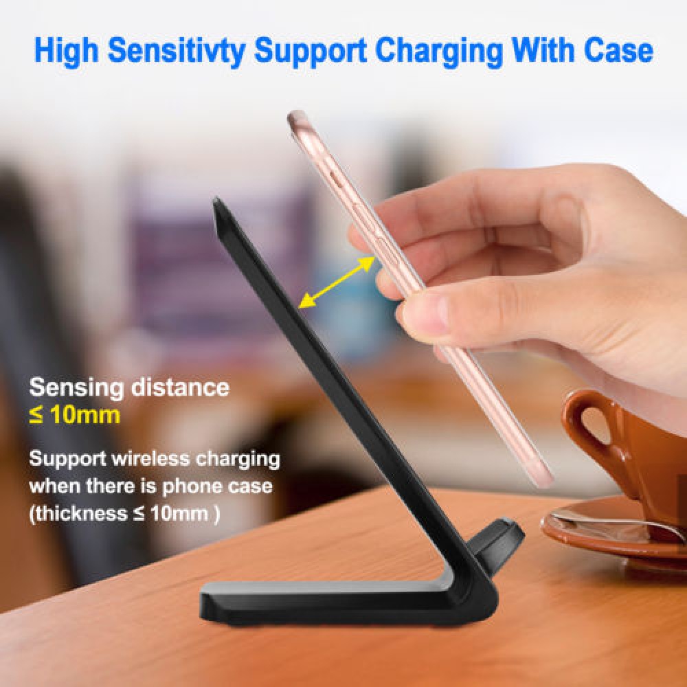 Qi Wireless Fast Charger Charging Pad Stand Dock for Samsung Galaxy S8+ iPhone X 8 black - Image 2