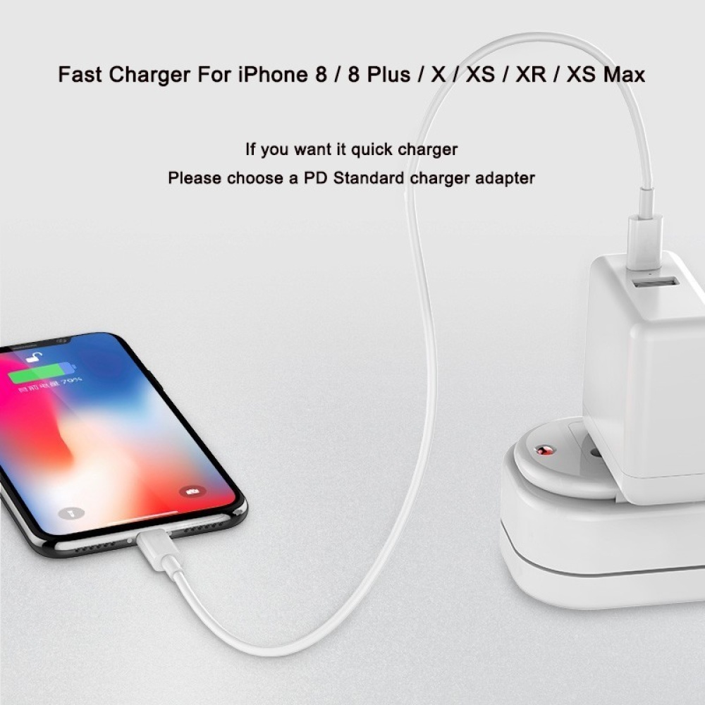 PD Fast Charging Cable for USB C Apple Interface iPhone Xs X 8 pin to Type 3A Quick charger Macbook Phone white - Image 2