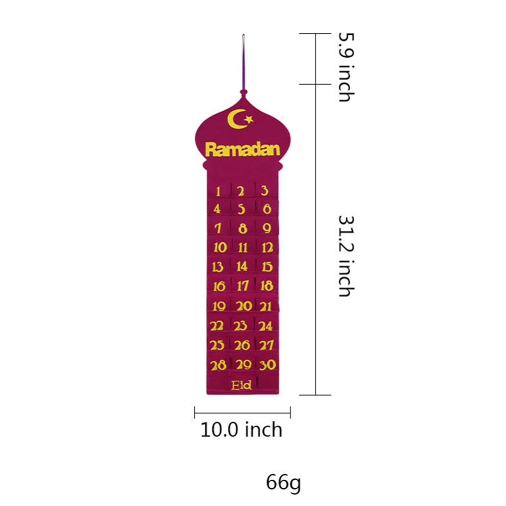 Cloth Calendar Storage Bag for Eid Ramadan Hanging Pendant purple