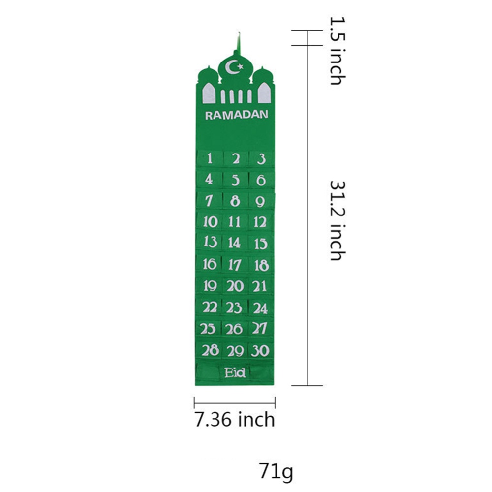 Cloth Calendar Storage Bag for Eid Ramadan Hanging Pendant green