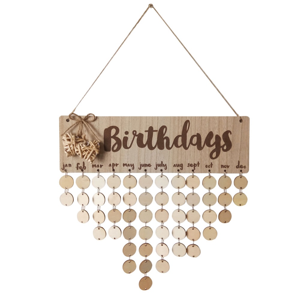 Wooden Calendar Birthdays Round Printed Lowercase Wall Sign Special Dates Reminder Board Home Hanging Decor Gift