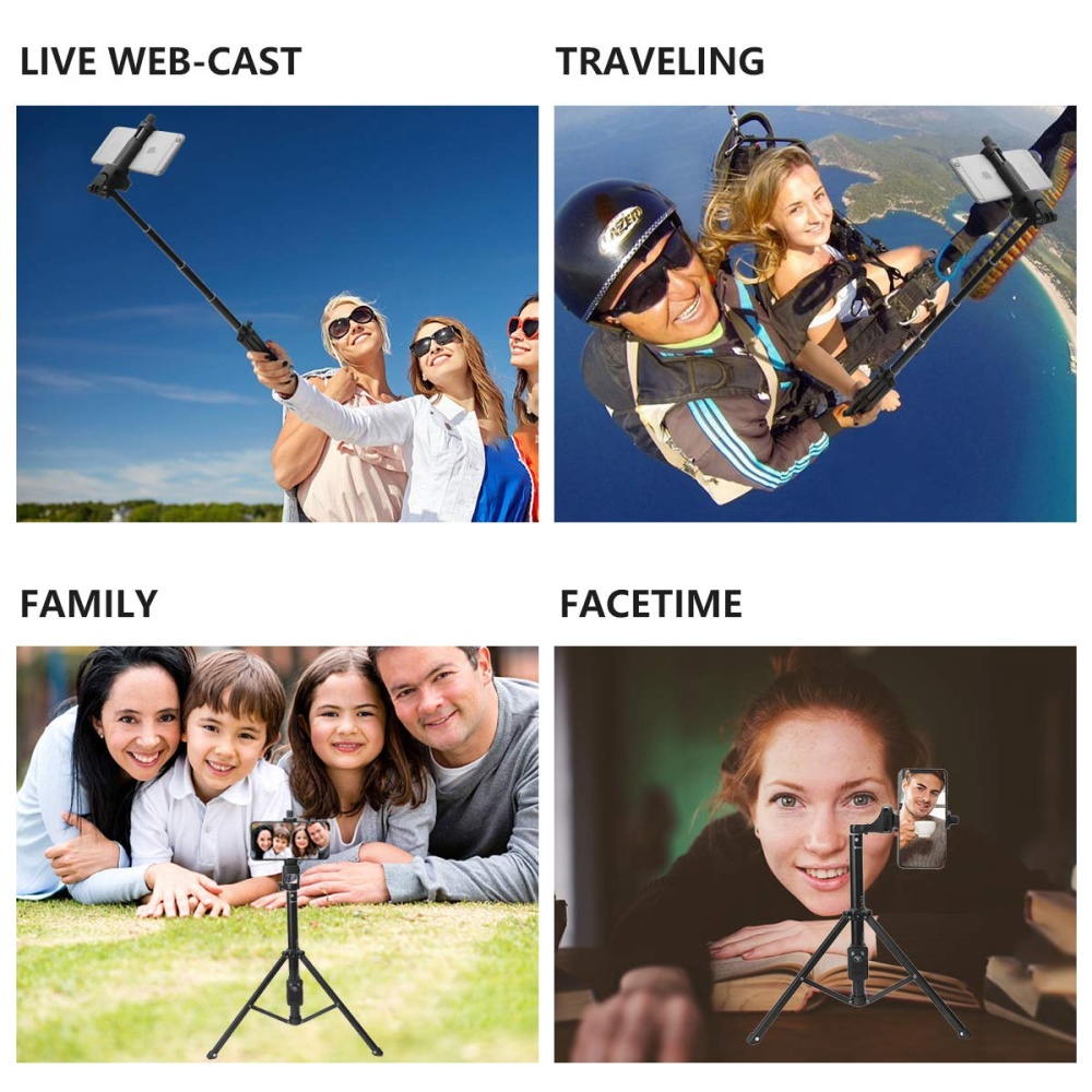 Selfie Stick Tripod Extendable Camera for Cellphone Wireless Remote Apple & Android iPhone 8 X Plus Samsung Galaxy S9 Note8 black - Image 2