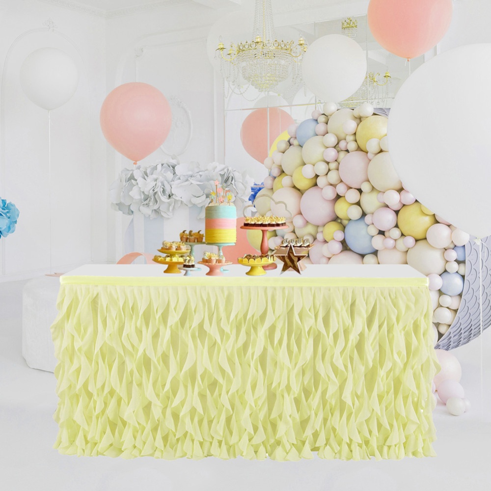 Yellow Chiffon Tulle Table Skirt with Magic Sticker for Party Wedding Decoration 6FT - Image 3