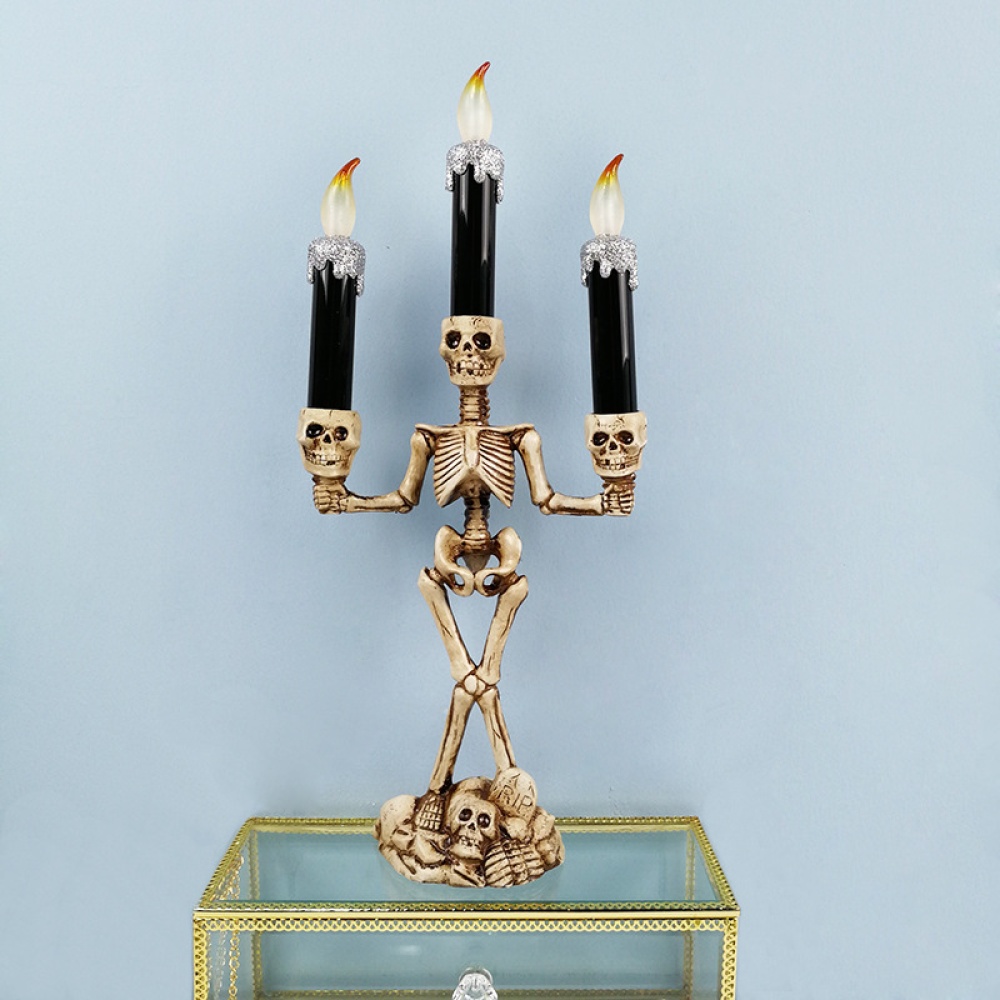 Halloween Skeleton Ghost Flameless Electronic Candles Light Decorative Prop silver - Image 2