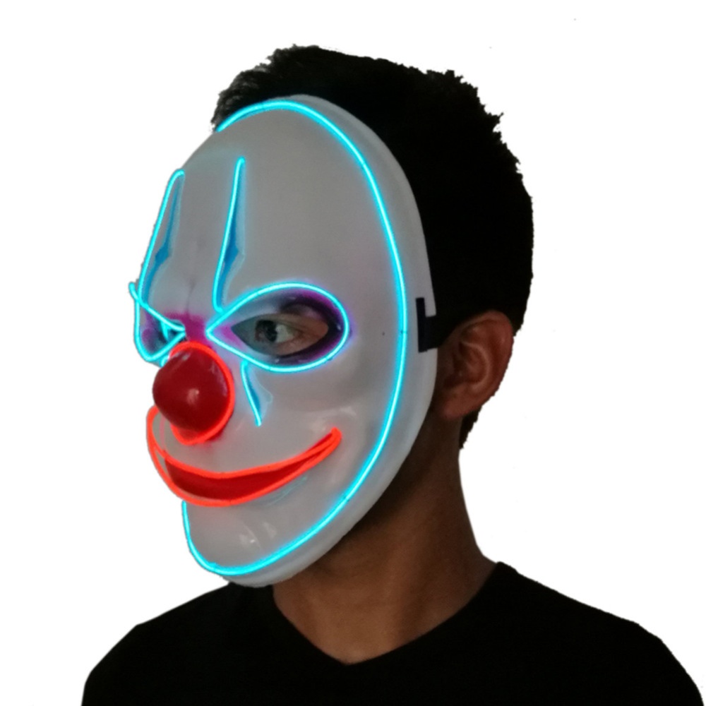 Halloween Red Nose Clown Glowing Mask Cold Light Party Decorations blue vs red - Image 2