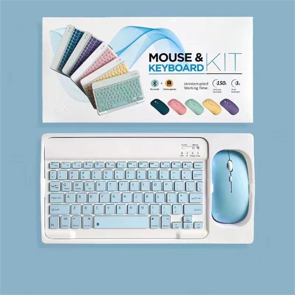 Mini Wireless Bluetooth Keyboard Mouse Set Rechargeable Compatible for Android IOS Windows sky Blue - Image 3