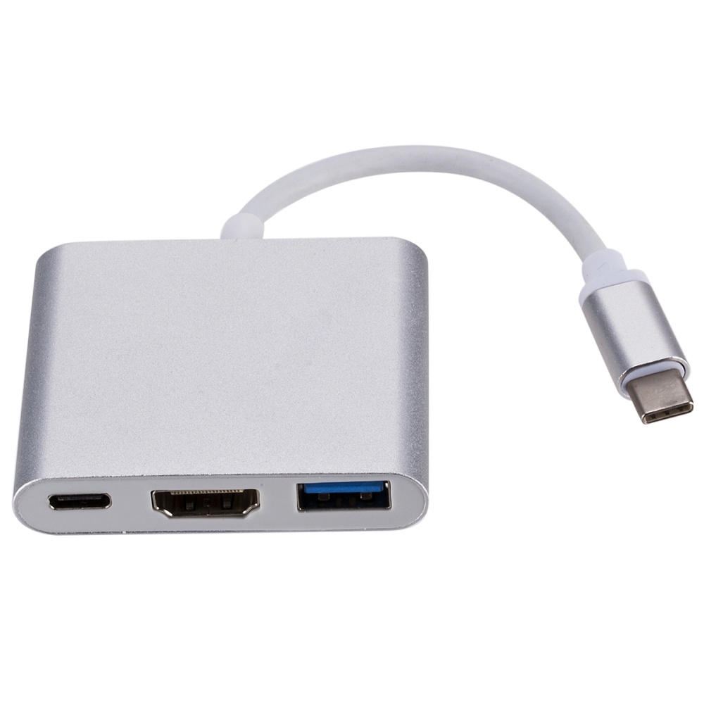 Type-c To Hdmi-compatible 3 In 1 Adapter Usb3.1 Cable High Speed Hub silver - Image 2