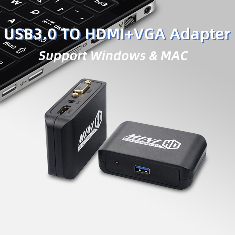 USB 3.0 to for HDMI + VGA HD Display Adapter Support MAC Windows System black - Image 2