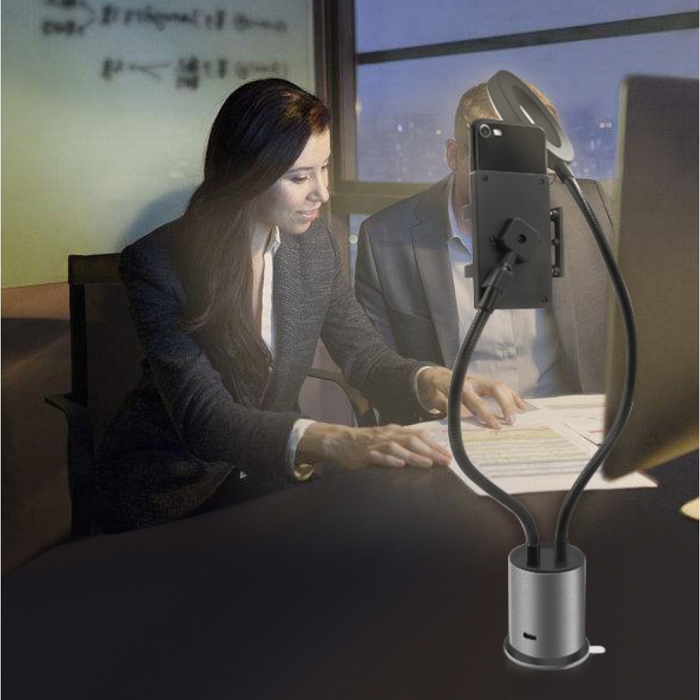 2-in-1 Adjustable Cellphone Holder with Fill Light Flexible Desktop Stand LED Lamp for Live Stream Direct Broadcast Silver - Image 2