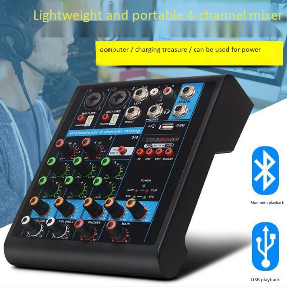 Professional 4-Channel Small Bluetooth Mixer with Reverb Effect for Home Karaoke USB Live Stage Performance EU plug - Image 2