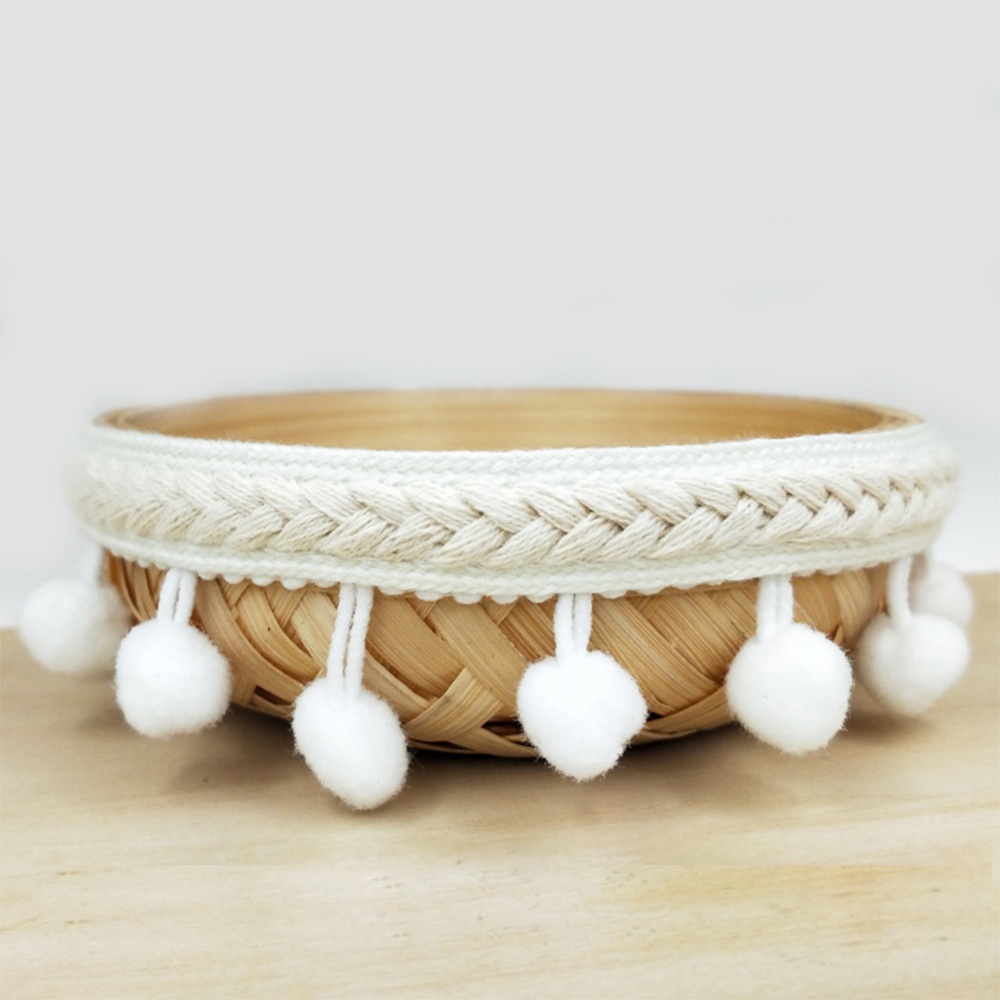 3Yard Ethnic Style Trim Ribbon 1.2CM Pom Ball Crafts Lace DIY Curtain Dress Sewing white_3 yards