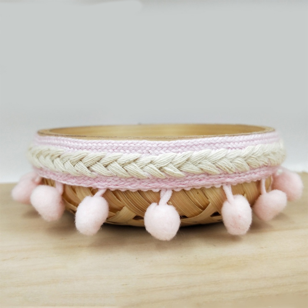 3Yard Ethnic Style Trim Ribbon 1.2CM Pom Ball Crafts Lace DIY Curtain Dress Sewing Pink_3 yards