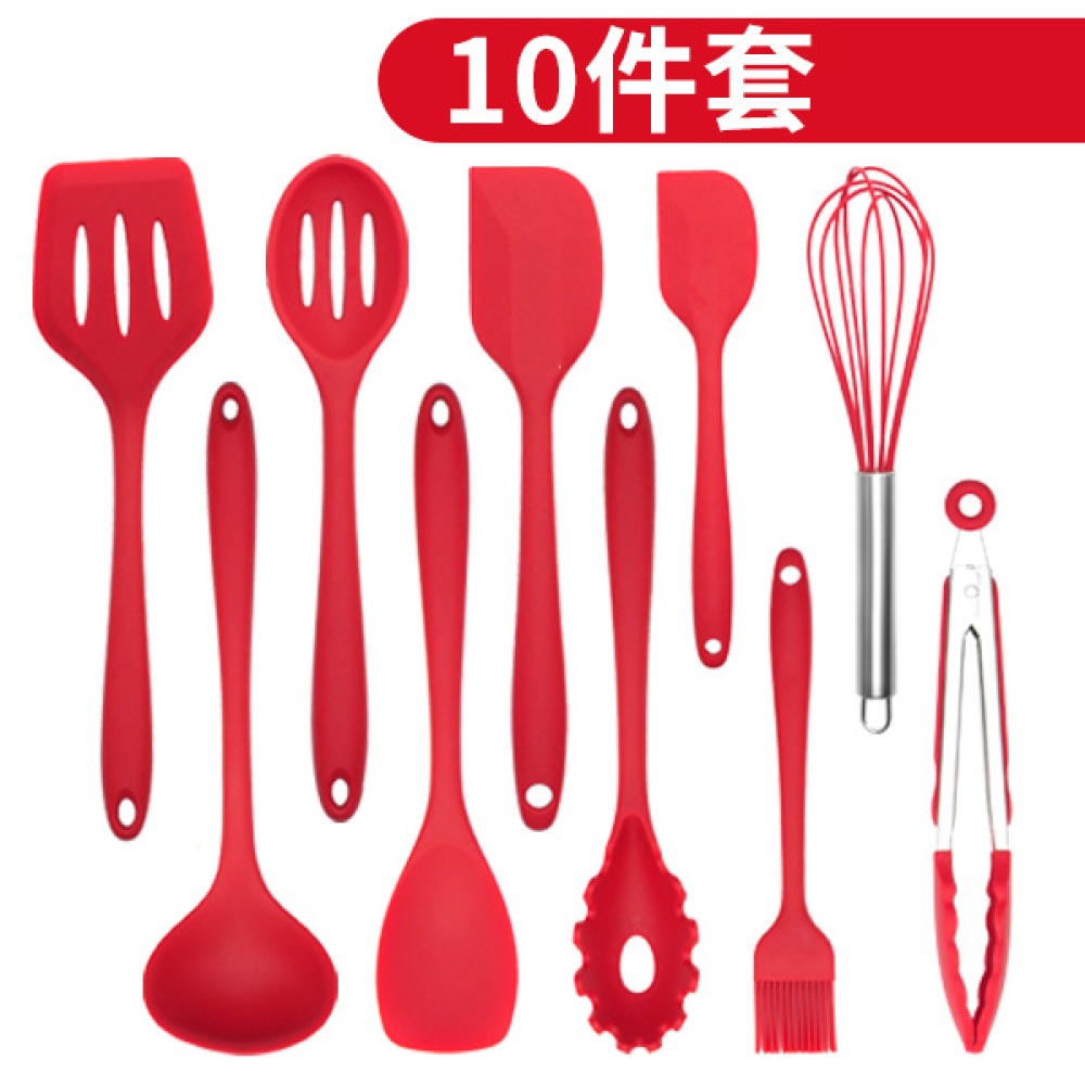 11pcs/11pcs Silicone Kitchenware Set Non-stick Cookware Spatula High Temperature Cooking Shovel Spoon Kitchen Utensil Red kitchen tube (larg - Image 2