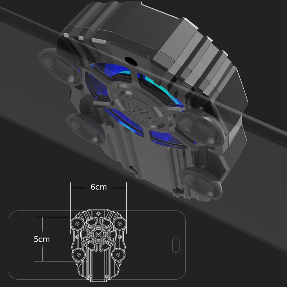 Mini Radiator Cold Wind Handle Fan For PUGB Mobile Phone Cooler Controller LED Light Cooling black - Image 2