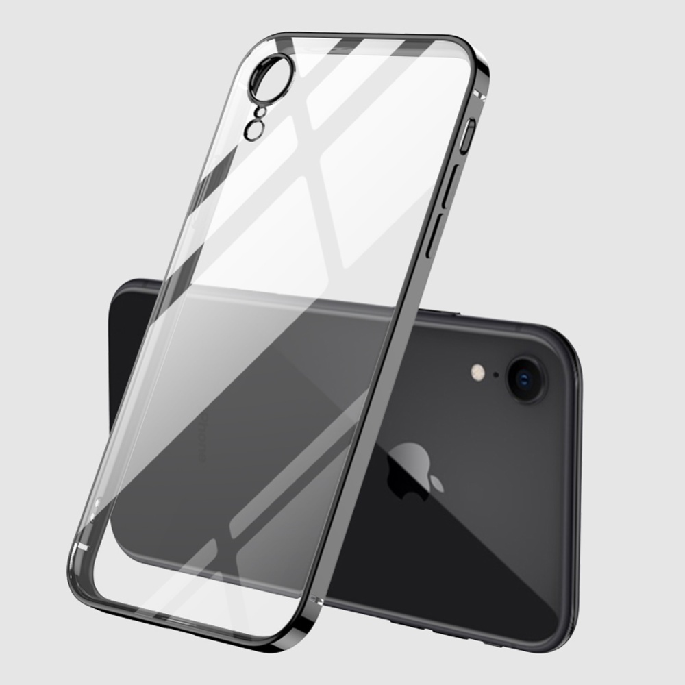 For iPhone X/XS/XR/XS Max Mobile Phone shell Square Transparent electroplating TPU Cover Cell Case black - Image 2