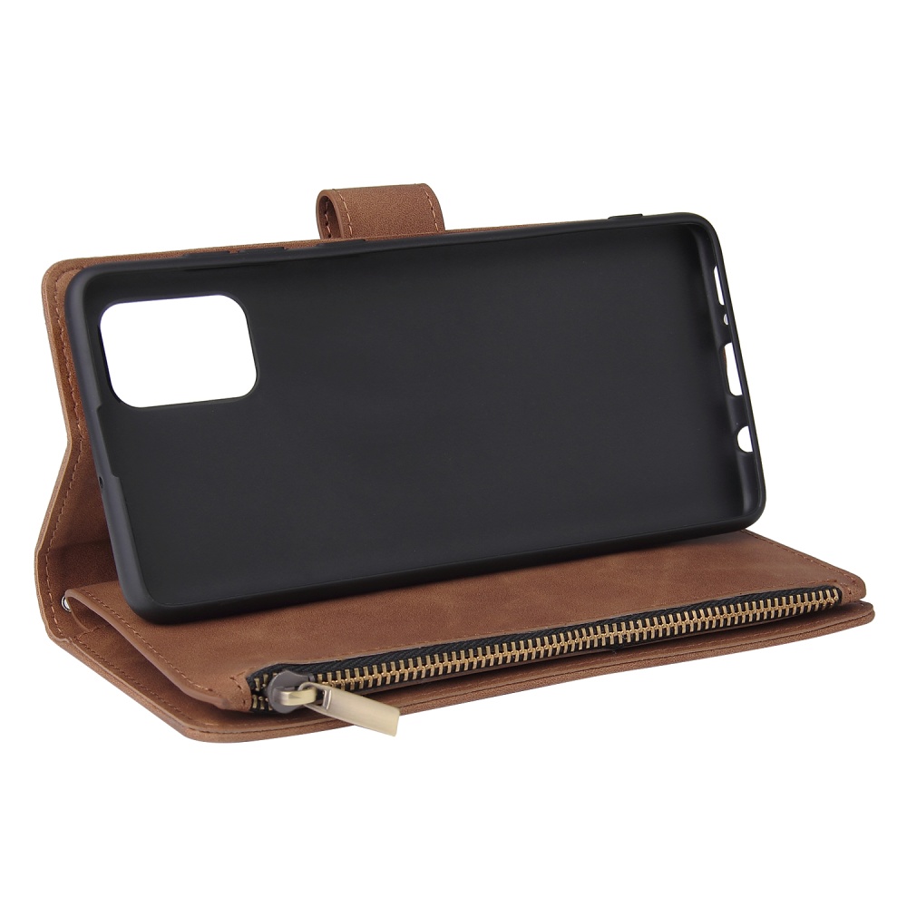 For Samsung A71 Case Smartphone Shell Precise Cutouts Zipper Closure Wallet Design Overall Protection Phone Cover Brown - Image 2