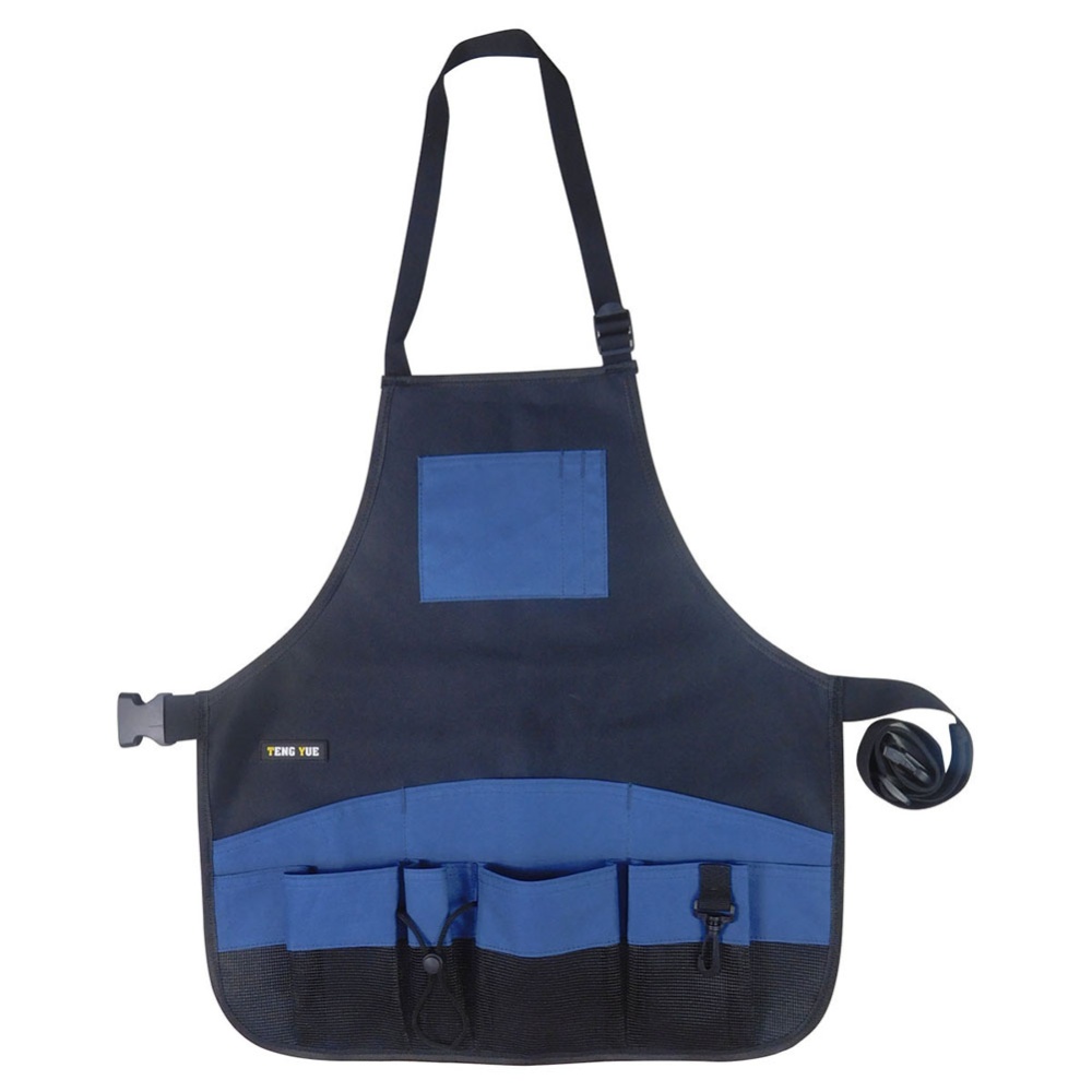 Waterproof Multiple Pockets Garden Apron Work Clothes Toolkit blue & white