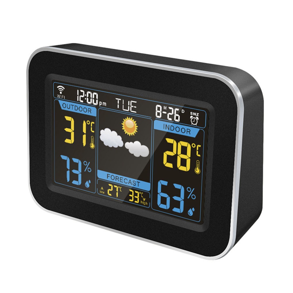 Multifunction Home APP Smart Color Screen Automatic Correction Wireless Weather Forecast Clock black - Image 3