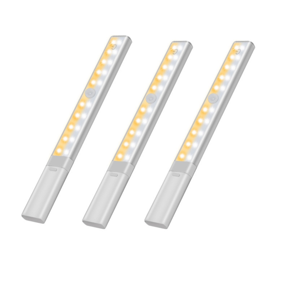 LED Under Cabinet Light Closets PIR Motion Sensor Lamp USB Rechargeable for Wardrobe Room White light + warm