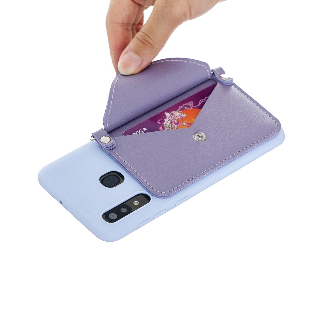 For HUAWEI P20/ P20 Lite/P20 Pro Mobile Phone Cover with Pu Leather Card Holder + Hand Rope Straddle purple - Image 2