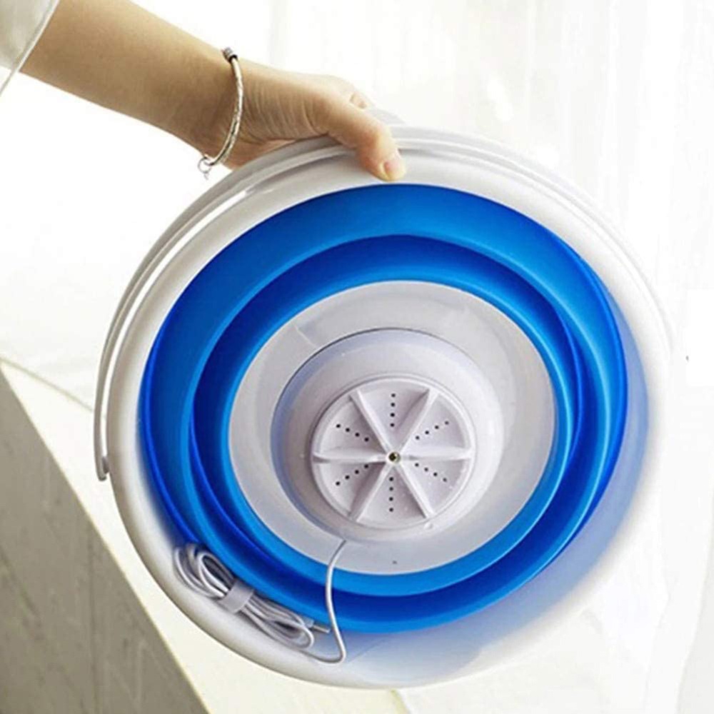 Folding Wash Machine Portable Mini Travel USB Washing Bucket for Underwear US Regulation white - Image 3