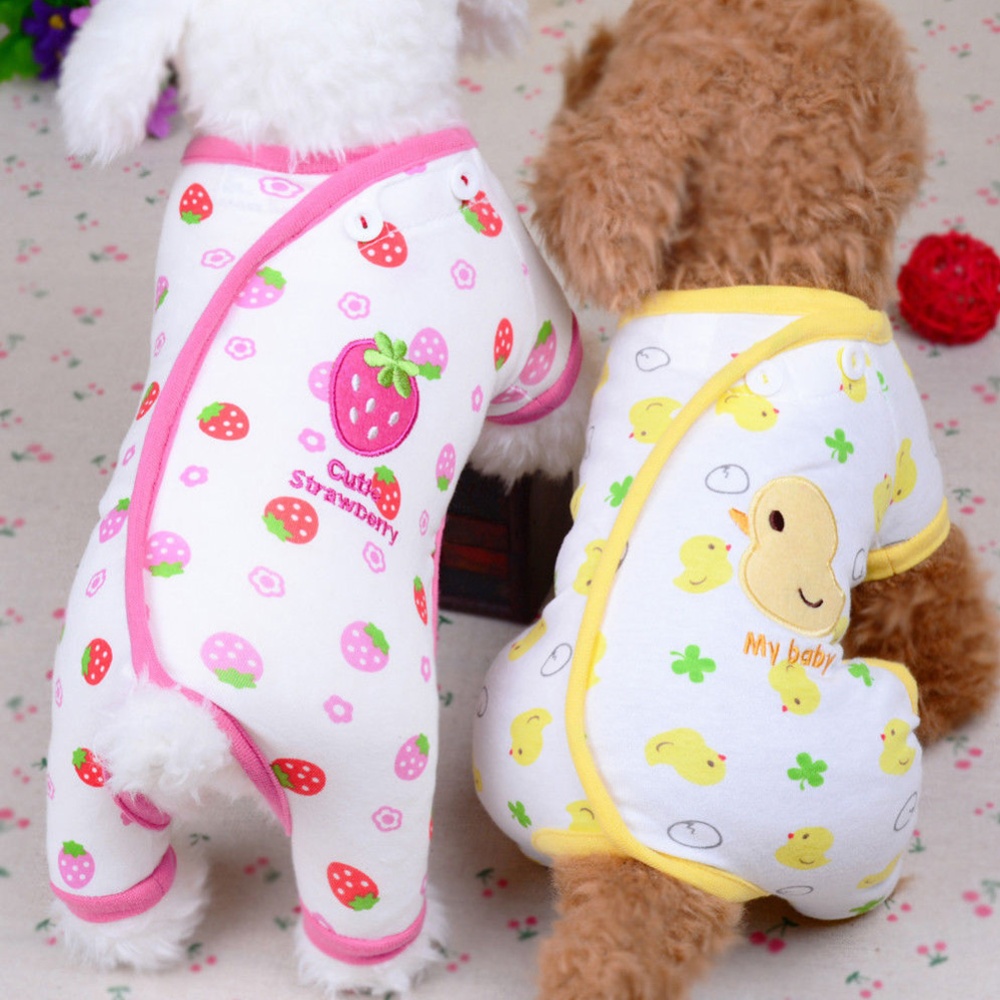 Cute Printing Cotton Pet Dog Four Feets Coat Pajamas red_S - Image 2