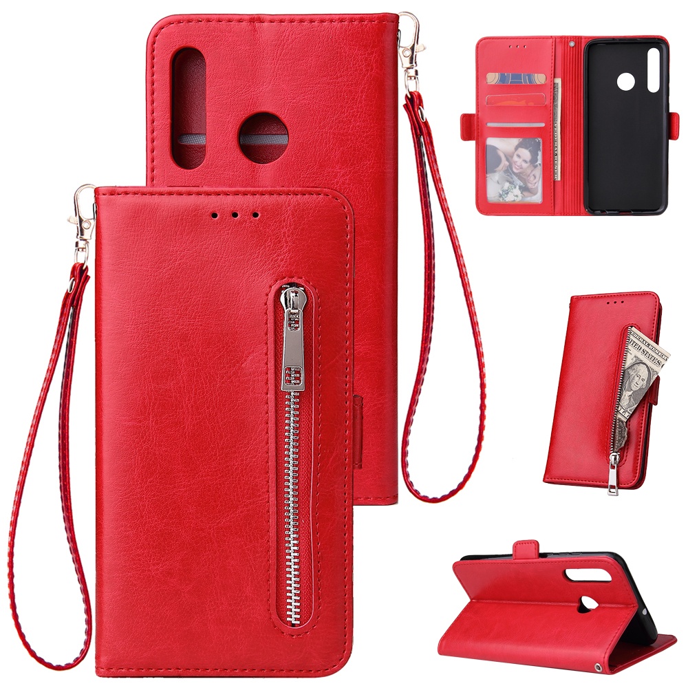 For Huawei Enjoy 9-Y7 2019-Y7 PRIME 2019 with fingerprint hole - Y7 PRO Solid Color PU Leather Zipper Wallet Double Buckle Protective Case S - Image 2