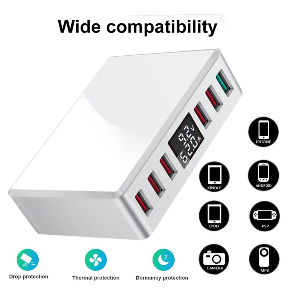 Travel Charger 6-USB Port Digital Display Extended Socket QC 3.0 Fast Charge Station Multi-Port USB Charging Plug EU - Image 2