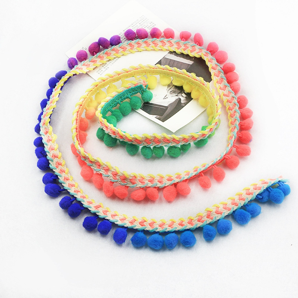 3Yard Ethnic Style Trim Ribbon 1.2CM Pom Ball Crafts Lace DIY Curtain Dress Sewing space dye_3 yards