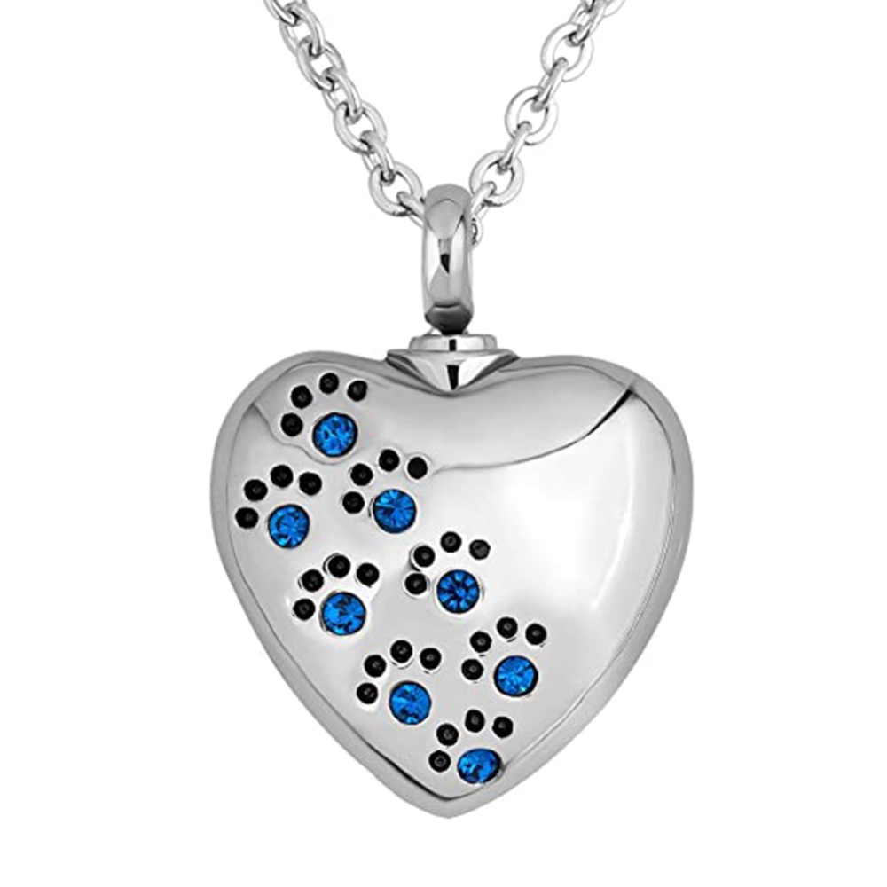 Footprint Engraved Necklace Love Heart Shape Urns Jar Funnel Chain Set for Pet Dog Hair Hanging Pendant As shown