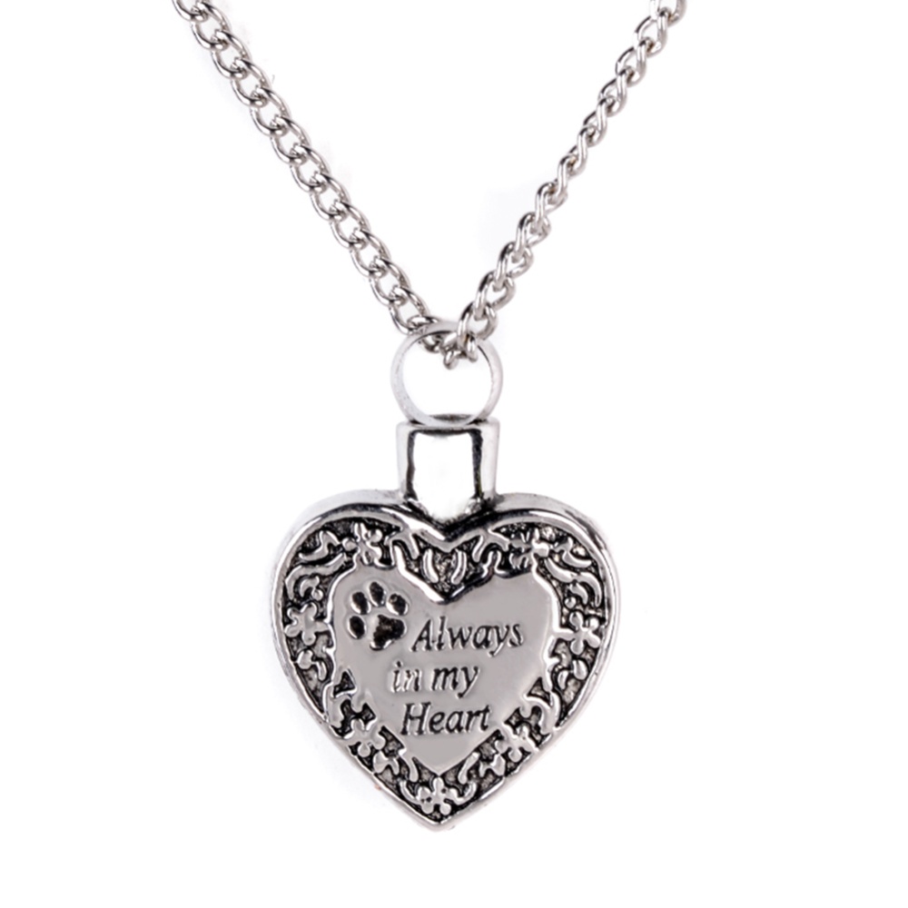 Mens Women Cremation Urn Necklaces with Dog Cat Paw Carving Memorial Jewelry Silver