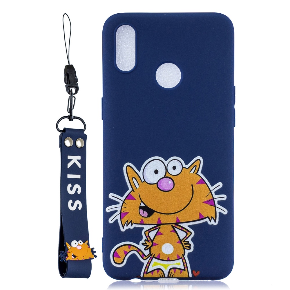 For OPPO Realme 3 Cartoon Lovely Coloured Painted Soft TPU Back Cover Non-slip Shockproof Full Protective Case with Lanyard sapphire - Image 2