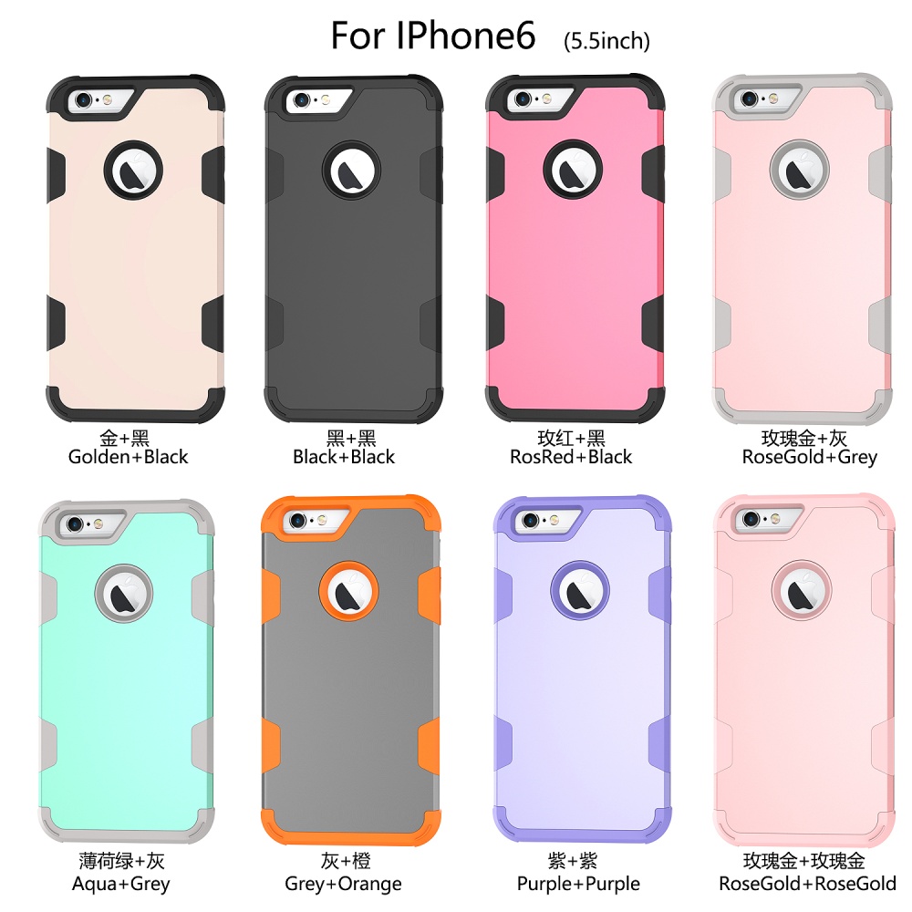 For iPhone 6 plus/6S plus PC+ Silicone 2 in 1 Hit Color Tri-proof Shockproof Dustproof Anti-fall Protective Cover Back Case Mint green + gra - Image 2