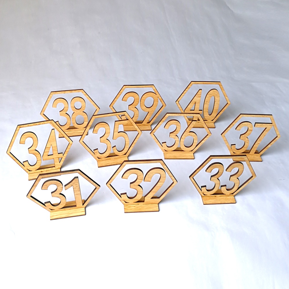 Number 21-40 Elegant Wooden Hollow-out Hexagon Table Cards Reception Seat Card for Party Event Organizing Decorating 20PCS/Set - Image 2