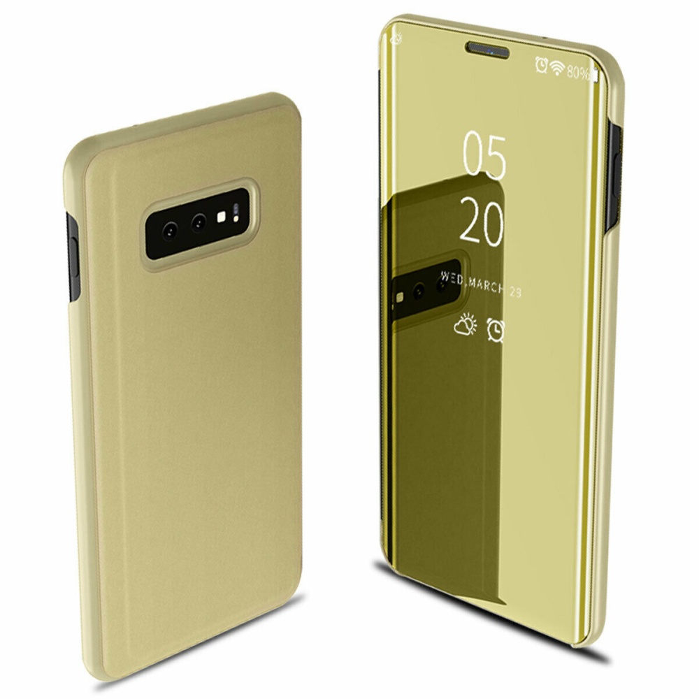 For Samsung Galaxy S10/S10 Plus/S10E Smart Leather Flip Mirror 360 Phone Case Cover Gold - Image 2