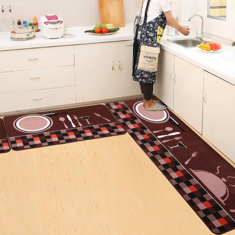 Floor Mat Simple Printing Kitchen Carpet House Doormat Anti-Slip Absorbent Rug for Living Room Plate fork brown bottom_50X80cm - Image 3