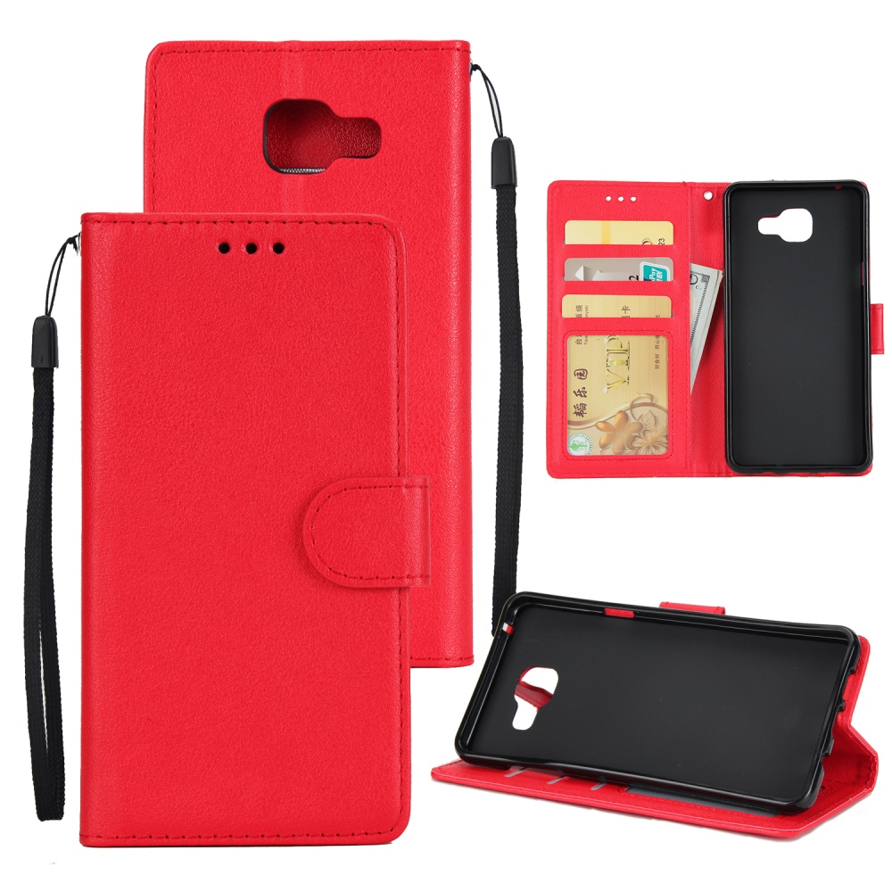 For Samsung A7 2017/A720 PU Leather Cell Phone Case Protective Cover Shell with Buckle red - Image 2