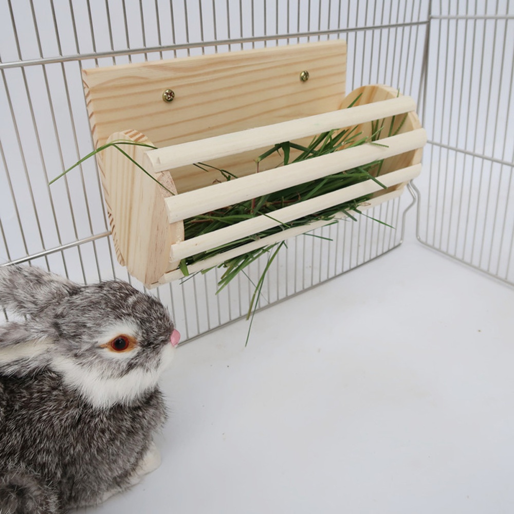 Rabbit Wooden Hay Rack Stand Grass Fodder Holder Pet Feeder For Chinchilla Guinea Pig burlywood - Image 3