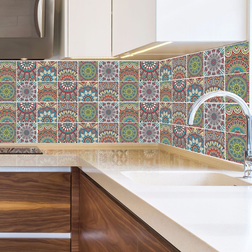 6Pcs 20*20cm Retro Pattern Waterproof Oilproof Simulate Tile Sticker for Kitchen Bathroom As shown - Image 3