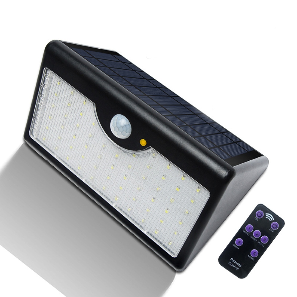60 LEDs Waterproof Solar-Powered Remote Control LED Garden Lamp Wall Light Black Shell White