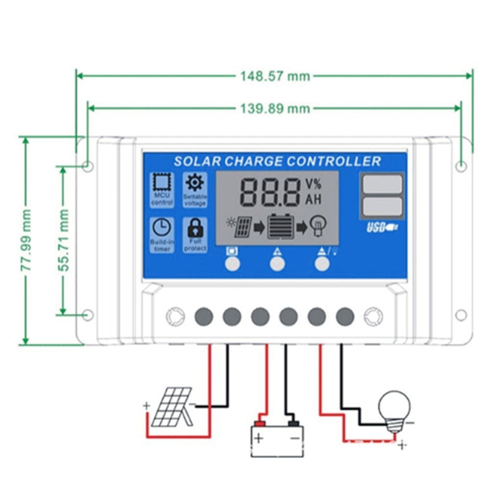 Solar Charge Controller Photovoltaic Panel Battery Regulator Black Blue 10a - Image 2