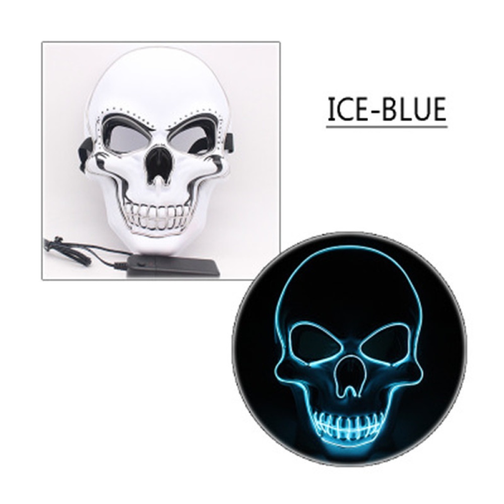 LED Halloween Scary Glow Skeleton Mask Cosplay Party Costume Supplies blue - Image 3