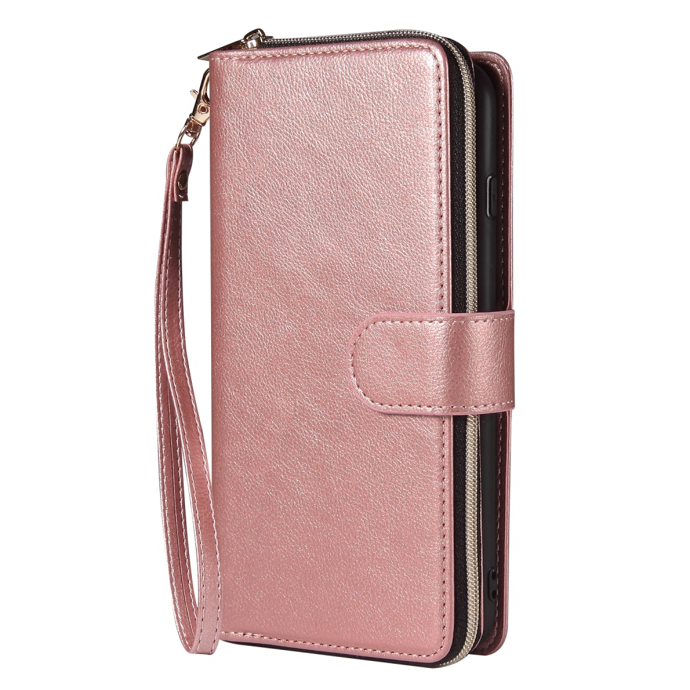 For Iphone 6/6s/6 Plus/6s Plus/7 Plus/8 Plus Pu Leather Mobile Phone Cover Zipper Card Bag + Wrist Strap Rose gold - Image 2