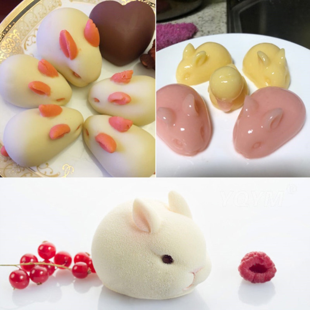 3D 6-cavity Silicone Rabbit Shaped Cake Mold DIY Mousse Dessert Baking Mould Bakeware white - Image 2