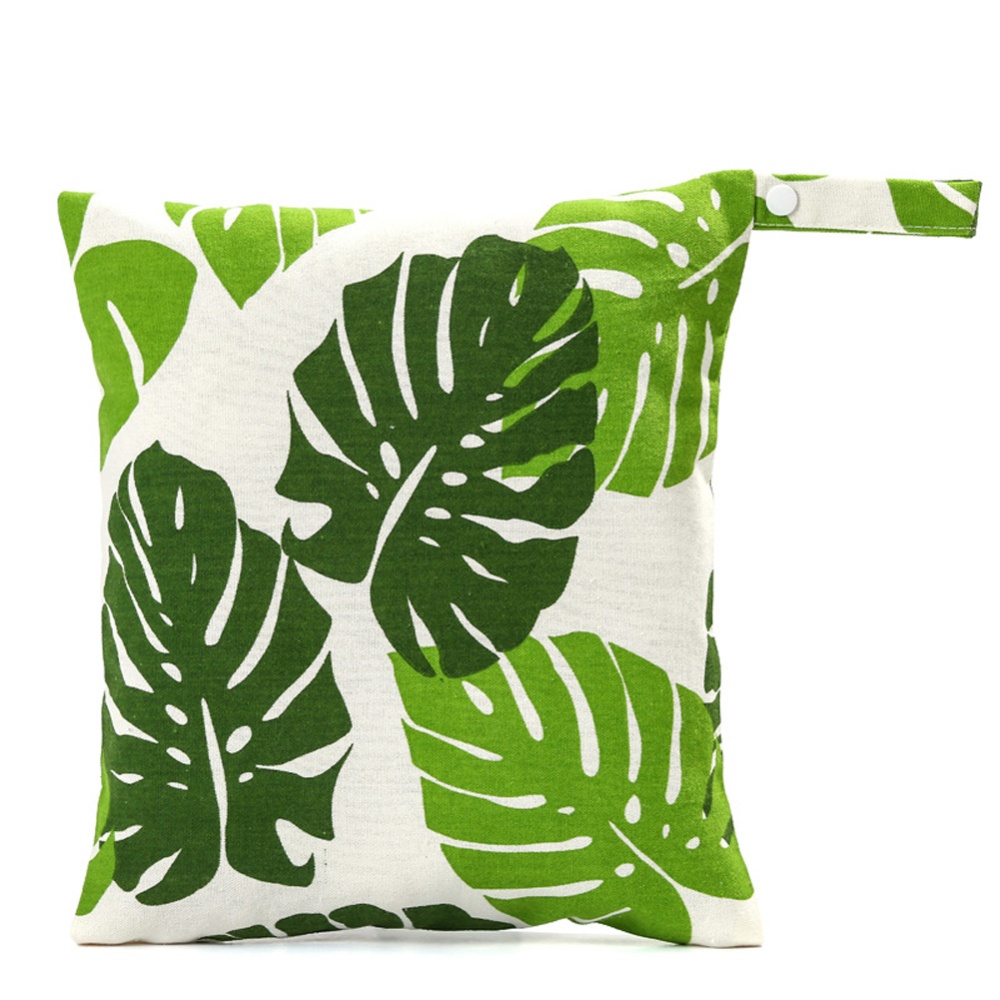 Reusable Printed Pocket Diaper Bag for Travel Sundries Toiletries Cosmetics leaf