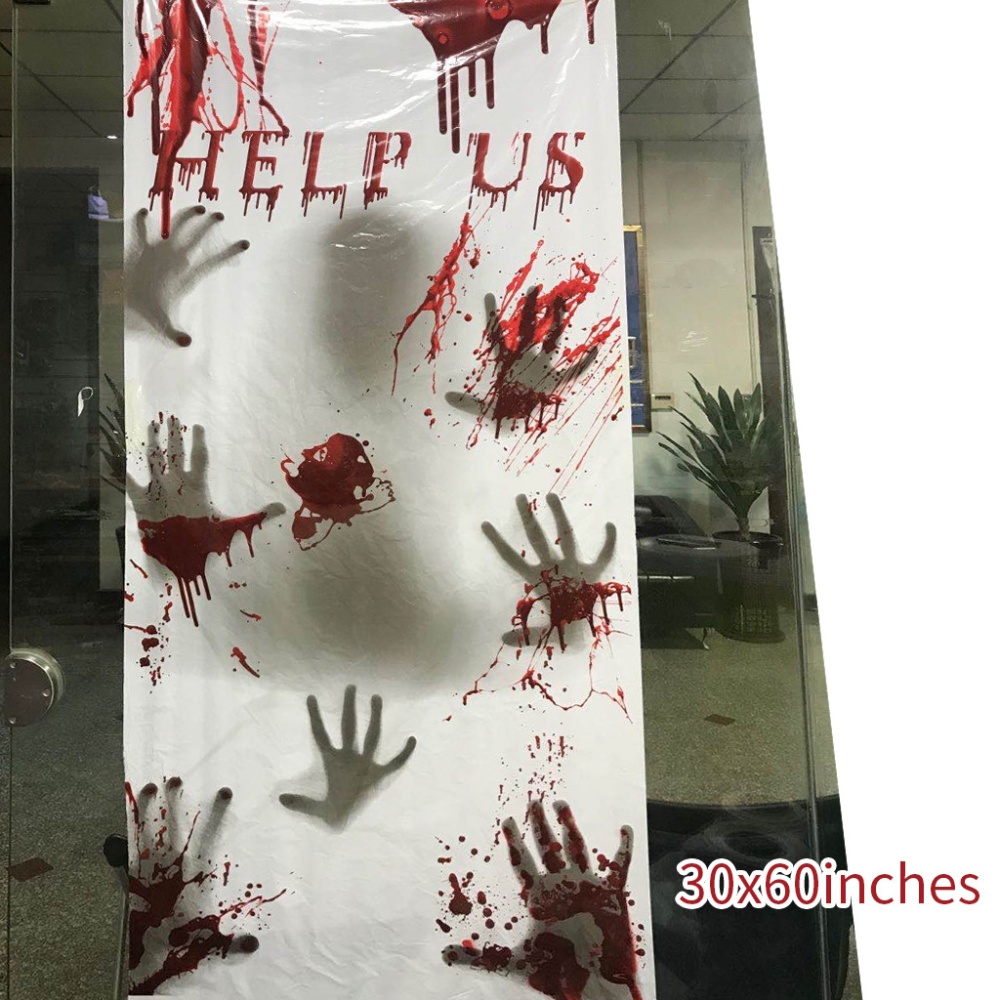 Help Us Window Door Sticker for Haunted House Decorations Scary Bloody Handprint Halloween Props 30x60inches - Image 2