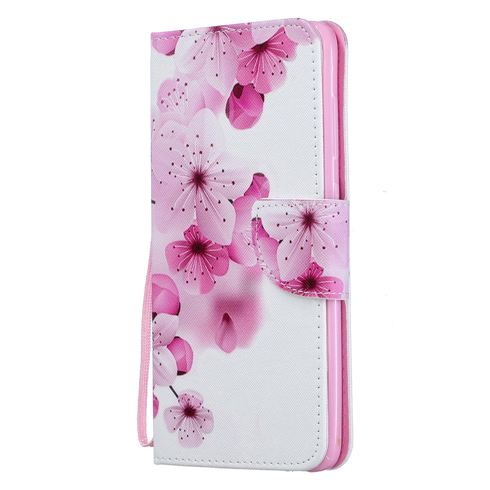 For Samsung A50/A70 Smartphone Case Overall Protective Phone Shell Lovely PU Leather Cellphone Cover with Card Slots peach blossom - Image 2