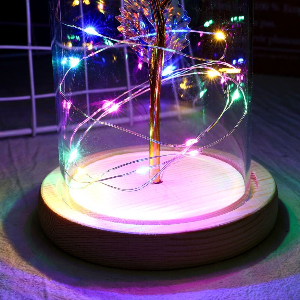 Glass Dome Rose with Wooden Base Valentine's Day Gifts Christmas LED Lamps Home Decoration As shown - Image 3