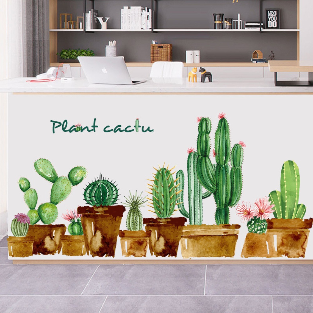 Cartoon Potted Green Cactus Pattern Personalized Decoration Indoor Wall Sticker Background Decal 45 * 60CM 2PCS - Image 3